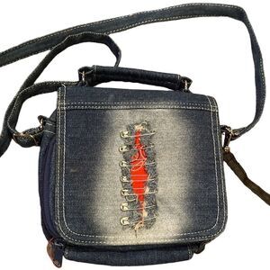 Denim Jean Crossbody Purse Bandana Print Old School Purse